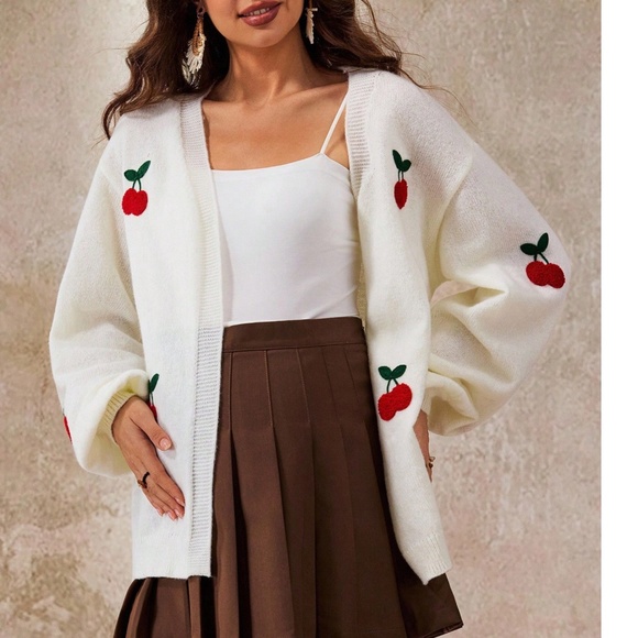 Maternity Cream Open Front Loose Fit Knit Cardigan - Picture 3 of 6